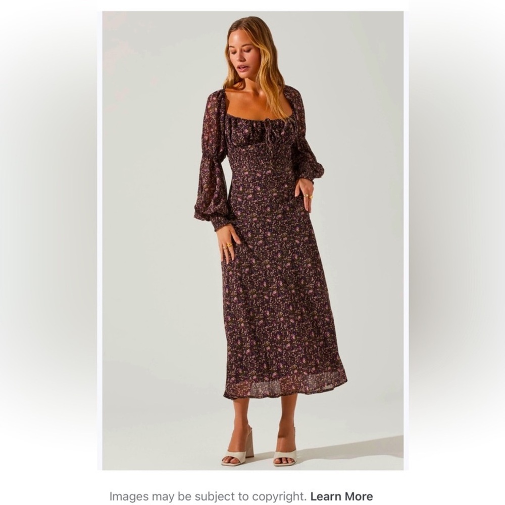 ASTR Dominique Floral Long Sleeve Midi Dress Purple Multi